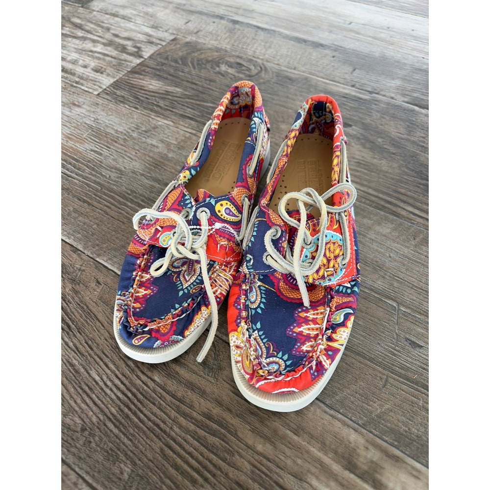 Sebago Docksides Persia Print Paisley Boat Shoes Womens 5M Navy Red B500160‎